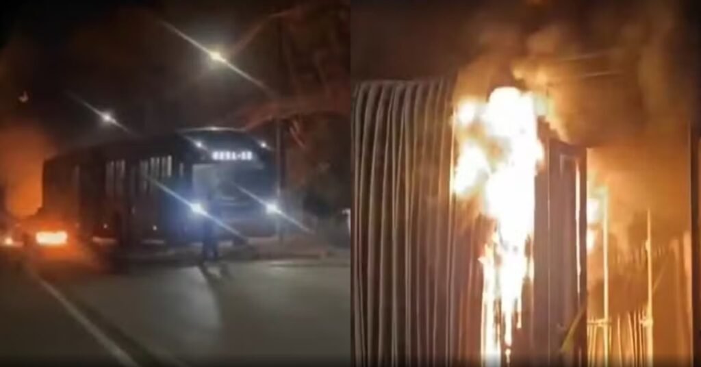 ônibus incendiado - protesto Palheiros SP