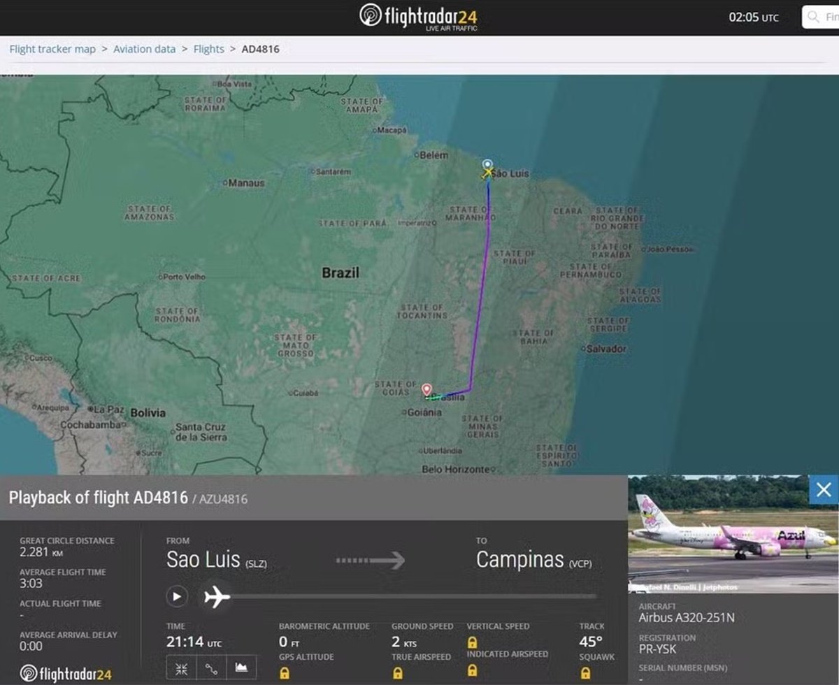 voo - ameaça de bomba - flightradar24