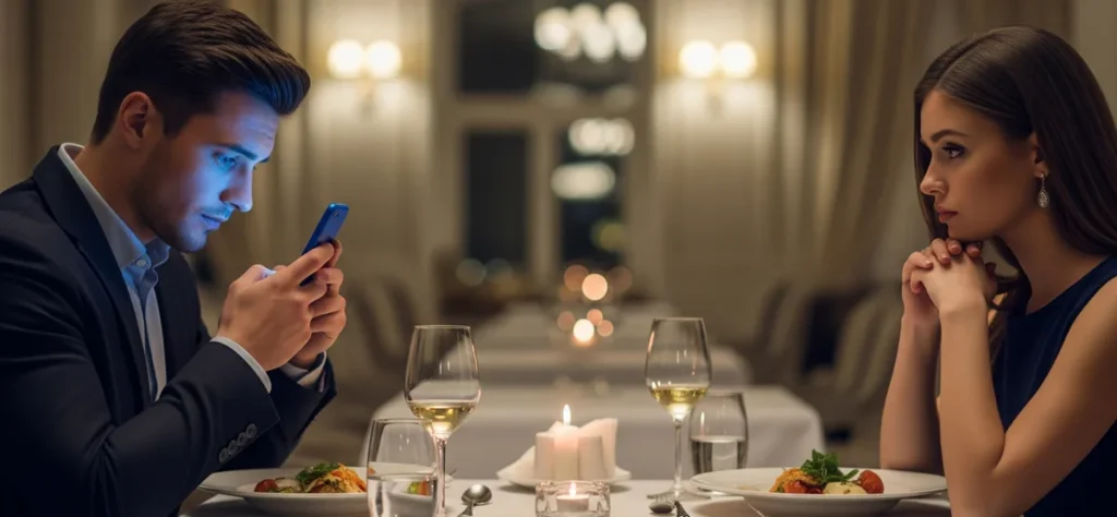 Casal date - homem no celular