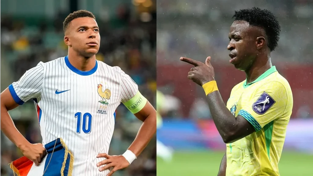 Brasil e França - amistoso - MBappe e Vini Jr